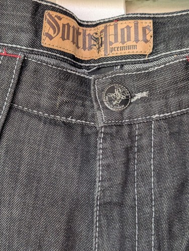 VTG Rare Y2K SouthPole Mens Long Denim Baggy Shorts-Streetwear-Black/Grey-Sz 38 - Picture 3 of 9