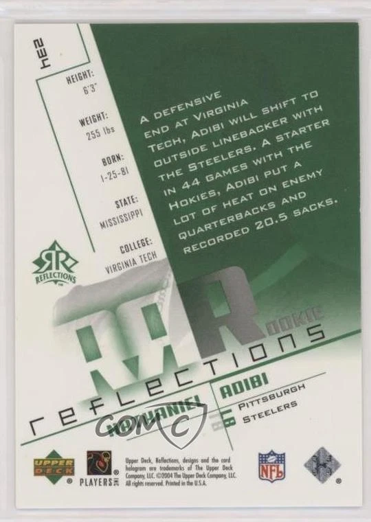2004 Upper Deck Reflections Green /50 Nathaniel Adibi #234 Rookie RC - Image 2 of 2