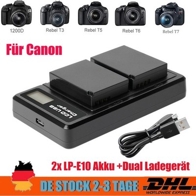2x 1600mAh LP-E10 Akku Für Canon EOS 1100D 1300D 1500D 2000D + Dual Ladegerät