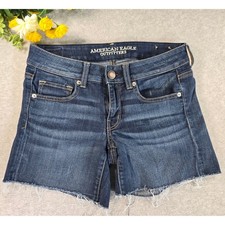 American Eagle Denim Cutoff Shorts Womens 4 Dark Wash Super Stretch Frayed Hem