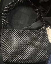 Women s Black Beaded Top Handle Bag Solid Rec...