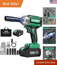 KIMO Cordless Impact Wrench 1/2" 406 ft-lbs 3000RPM, 9-Piece Set for Heavy-Du...