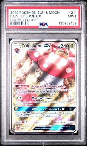 2019 POKEMON SUN & MOON COSMIC ECLIPSE #211 FULL ART/VILEPLUME GX PSA 9
