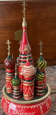 Russian Music Box Hand Painted St Basil s Cathedral Veg Wooden Folk Art 10.5 