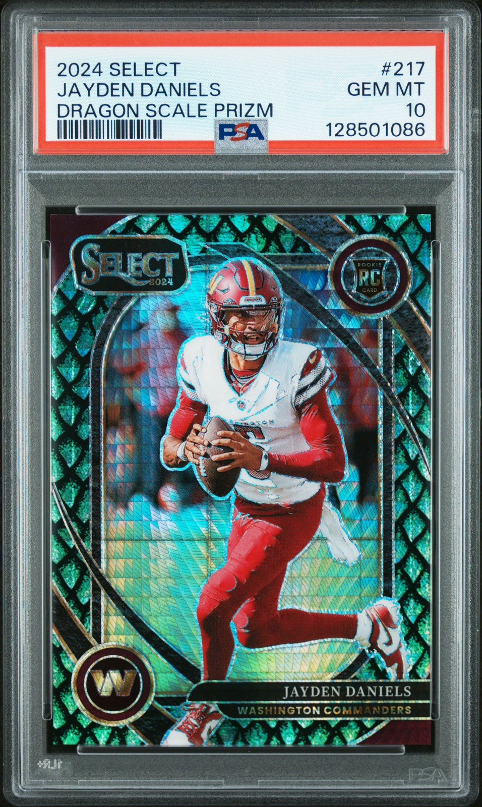 Jayden Daniels 2024 Select Club Level Rookie Dragon Scale Prizm /81 PSA 10