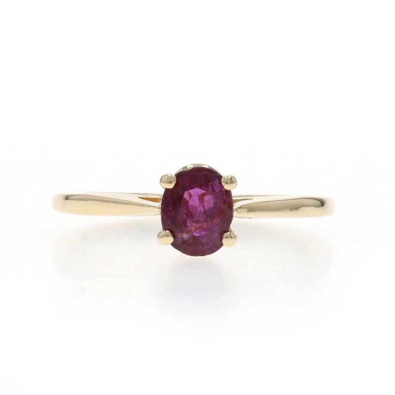 Yellow Gold Ruby Solitaire Ring - 14k Oval .52ct - image 1