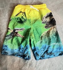Jurassic World Boys Board Shorts Size 7 Green Yellow Tyrannosaurus Rex Print