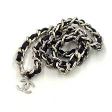 CHANEL coco mark chain belt black Leather Metal