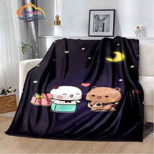 Cute Cartoon Bear Printed Flannel Blanket Cozy Kids Home Decor