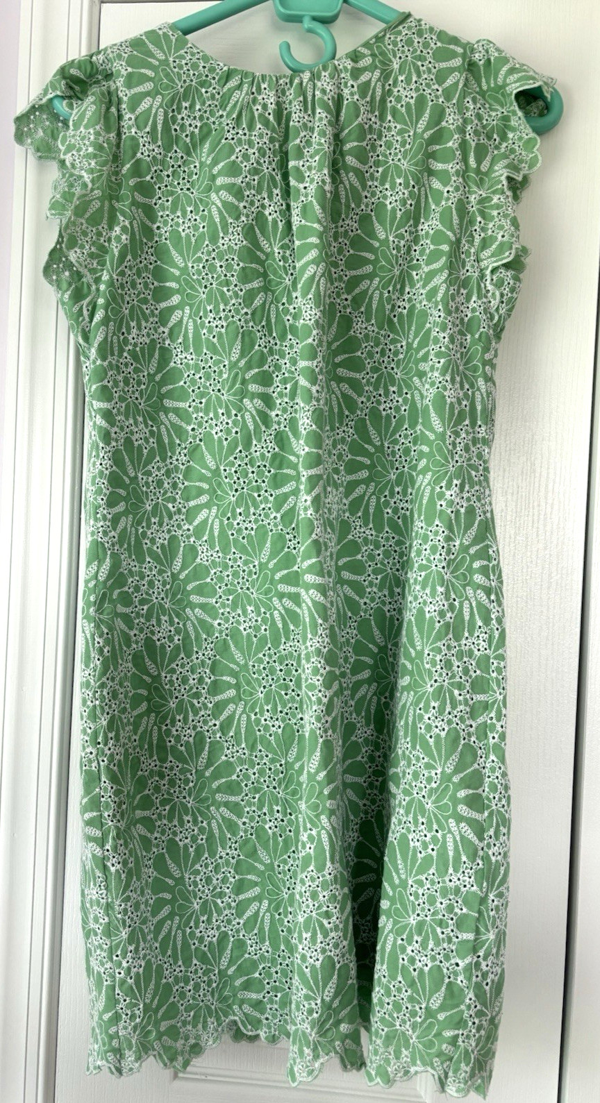 New LOFT Green Summer Shift Dress White Eyelet Size 8 Petite Flutter Sleeve NWT