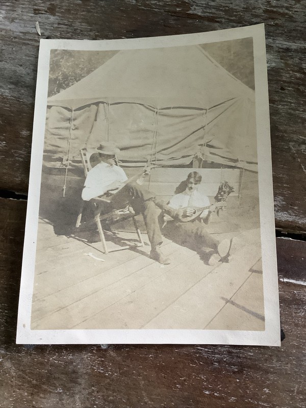 Vintage 1900s Photograph Men Playing Stringed Instruments Banjo ? Photo Antique