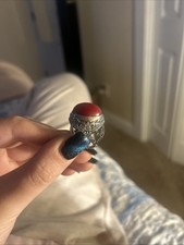 925 stamped sterling silver ring red carnelian-style cabochon stone. Size 7