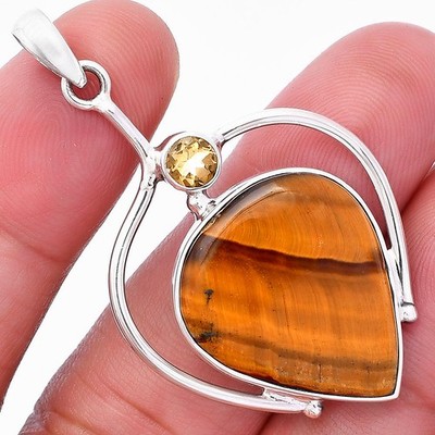 Natural Tiger Eye - Africa & Citrine 925 Sterling Silver Pendant Jewelry P-1250