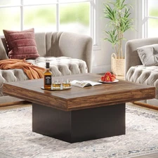 Coffee Table Square LED Coffee Table Engineered Wood Low Center Cocktail Tabl...