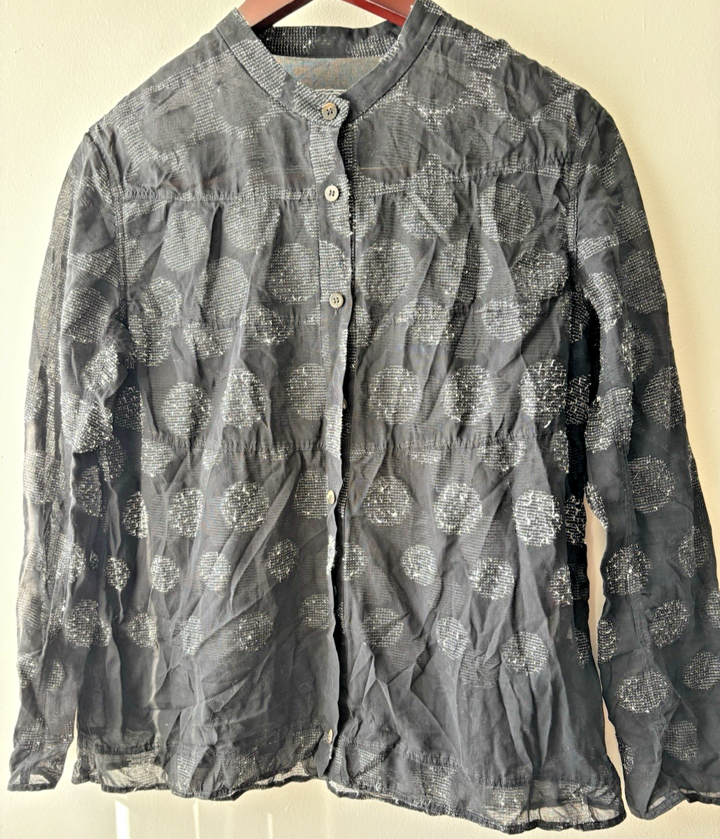 Issey Miyake Heart Haat Black Shirt Embroid White Circles Sz 3/S