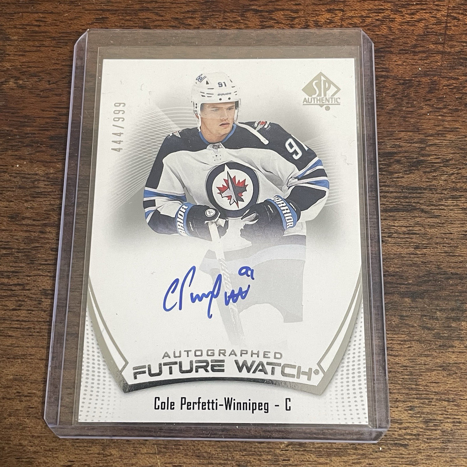 2021-22 SP Authentic Cole Perfetti Rookie Auto RC Future Watch 444/999 Jets