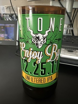 Beer Drinking Glass Made From Bomber Bottles  Stone Enjoy By IPA  12.25.17 XMas
