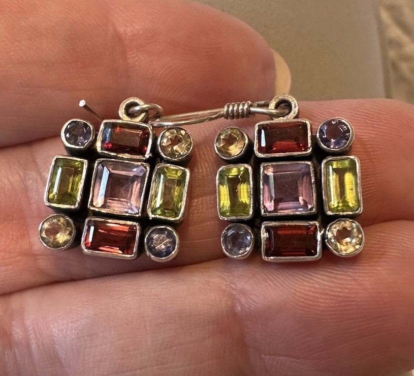 STERLING MULTICOLORED/SHAPED SQUARE GEMSTONE DANG… - image 3