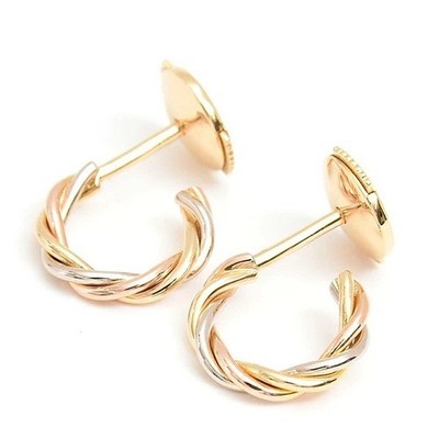 Cartier Trinity Twist Hoop Earrings 18K 3-Tone Gold Yellow White Pink