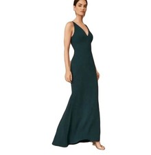 BHLDN Sz 26 Emerald Green Deep V neckline Spaghetti strap Maxi Dress Gown NEW