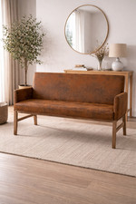 2 Sitzer Bank Wildleder Optik Braun Sitzbank Holzrahmen Polsterbank modern