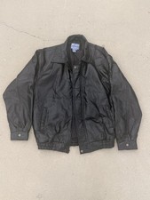 Men's Black Leather Jacket Full Zip Shirt Collar XL
