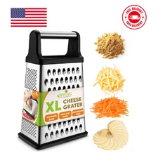 Professional Box Grater, Stainless Steel with 4 Sides, Best for Parmesan Cheese