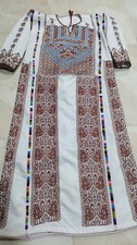 Authentic Palestinian Thobe Hand Embroidered 6 Panels DMC White Dress 130 120 cm