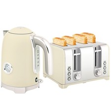 HOMCOM 3000W 1.7L Kettle with Retro Thermometer, 4 Slice Toaster Set, Cream