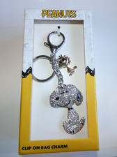 Peanuts SNOOPY WOODSTOCK Bling Pave 3D Cristallo Strass Portachiavi/Ciondolo Borsa