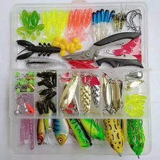 142-Piece Fishing Lure Kit with Pliers – Hard Minnows, Sequins, Hooks & More