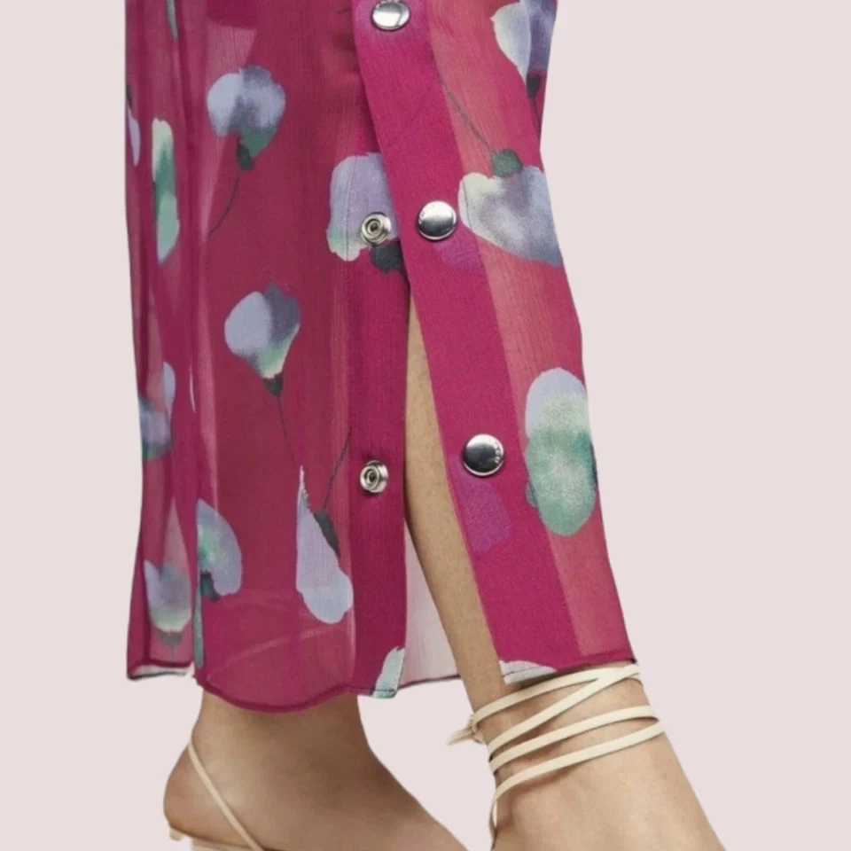 MAXI ABITO NUOVO CON ETICHETTE TG 4 COACH 1941 SPLENDIDO MAGENTA FLOREALE SETA SCOLLO A V FODERATO $595