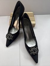 Vintage Stuart Weitzman Black Satin Jeweled Heels Size 8