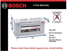Battery fits BMW X5 F15, G05 3.0 4.4 2.0D 3.0D 2013 on Bosch 020 920A 110Ah New