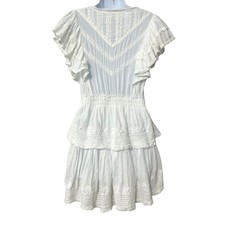 LoveShackFancy Gwen Ruffle Sleeve Tiered White Cotton Eyelet Mini Dress Size M
