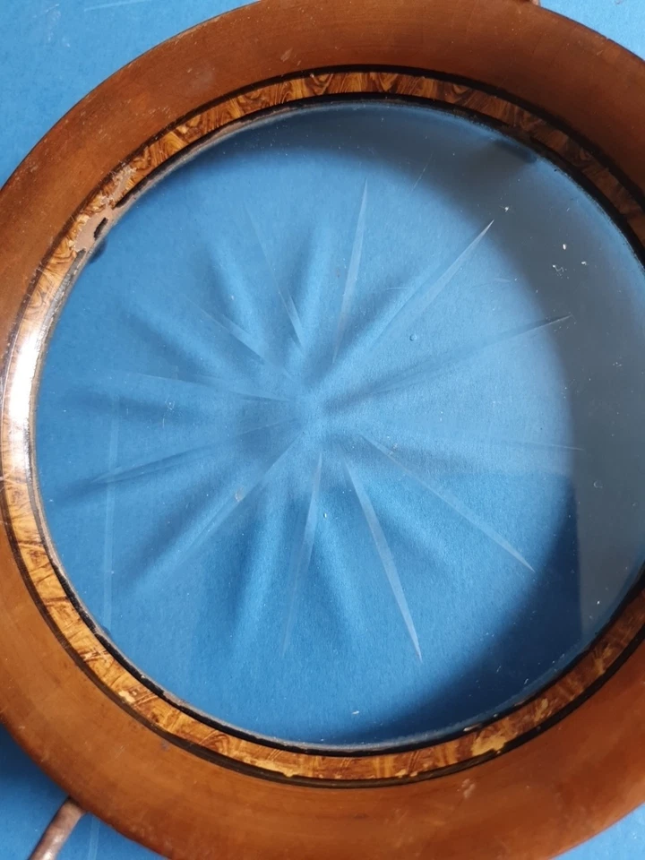 Antikes Tablett Jugendstil Glasboden Kristall Mahagonirahmen Griffe Metall - Bild 2 von 4