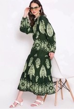 NWT ZARA Long Print Dress Maxi Ruffled Hem Green SIZE S Ref. 7521/247