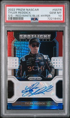 2022 Prizm Red White Blue Hyper Spotlight Signatures Tyler Reddick PSA 10 POP 1