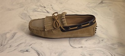 New! Tod's 'Frangia' Tassel Moc Toe Boat Loafers Beige Mens 6 US 5 UK MSRP $695