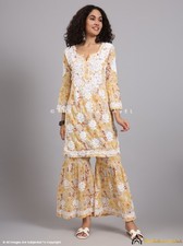 Yellow cotton chikankari kurti garara set, Lucknow kurti set, Ethnic Wear Suit