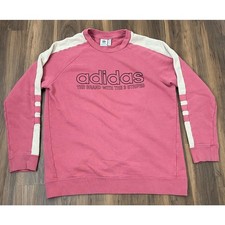 Women Adidas spell-out graphic stripe cotton crewneck pullover sweatshirt, M