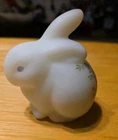 Fenton White Satin Glass Bunny Figurine Handpainted Roses Signed ? Hart Stamped