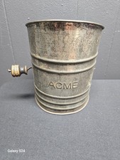 Antique ACME Metal Flour Sifter with Black Wood Knob Turn Handle