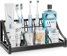 Porta Cepillos de Dientes 7 Ranuras Negro Organizador Bano Mostrador Adultos