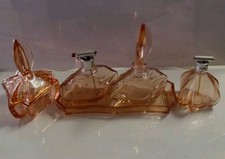 Art Déco Frisiertisch Garnitur Kammschale Dose Flacon Rosalin Pressglas Rosa