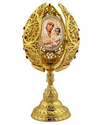 Virgin Mary Icon Filigree Egg Triptych Virgin of Jerusalem Orthodox Catholic Gif
