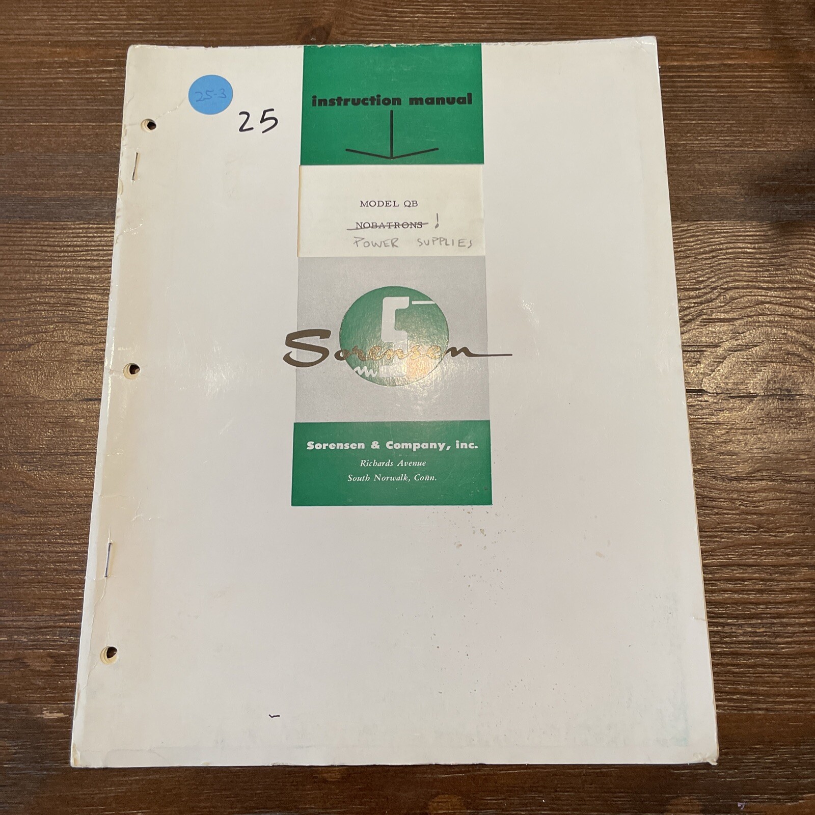 Sorensen QB Nobatrons Power Supplies Instruction Manual 14-4365~1962