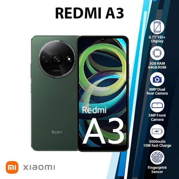 Redmi A3 スマートフォン本体 Redmi A3 Android Cell Phone (Green/3GB+64GB/Dual SIM/Unlocked/Octa