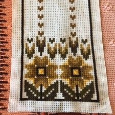 LOT Unfinished Needlepoint Canvas Runners Abstract Floral Yellow Brown Green