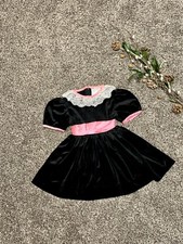 vintage 80s Girls Black Big Pink Bow Lace Collar Dress Rare Editions size 4 USA